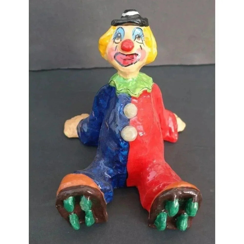 Vintage 1980's Paper Mache (Funny) Roller Skating Clown Table Top Statue Art